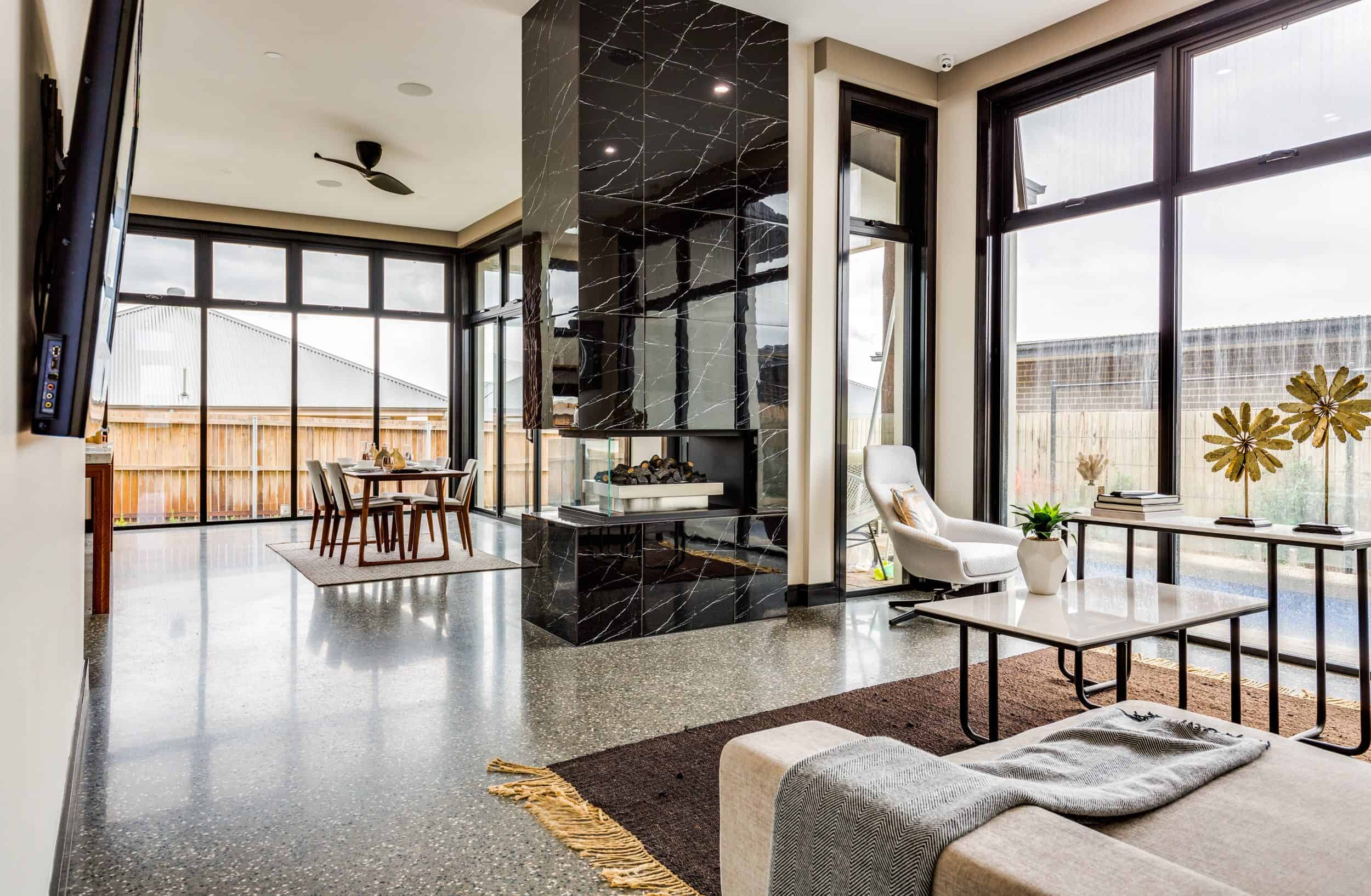 Spacious lounge room with comfortable modern furnishings