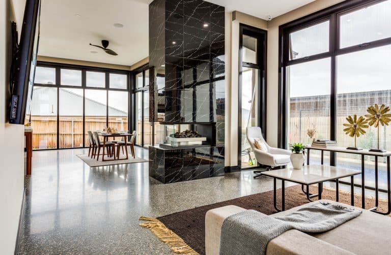 Spacious lounge room with comfortable modern furnishings