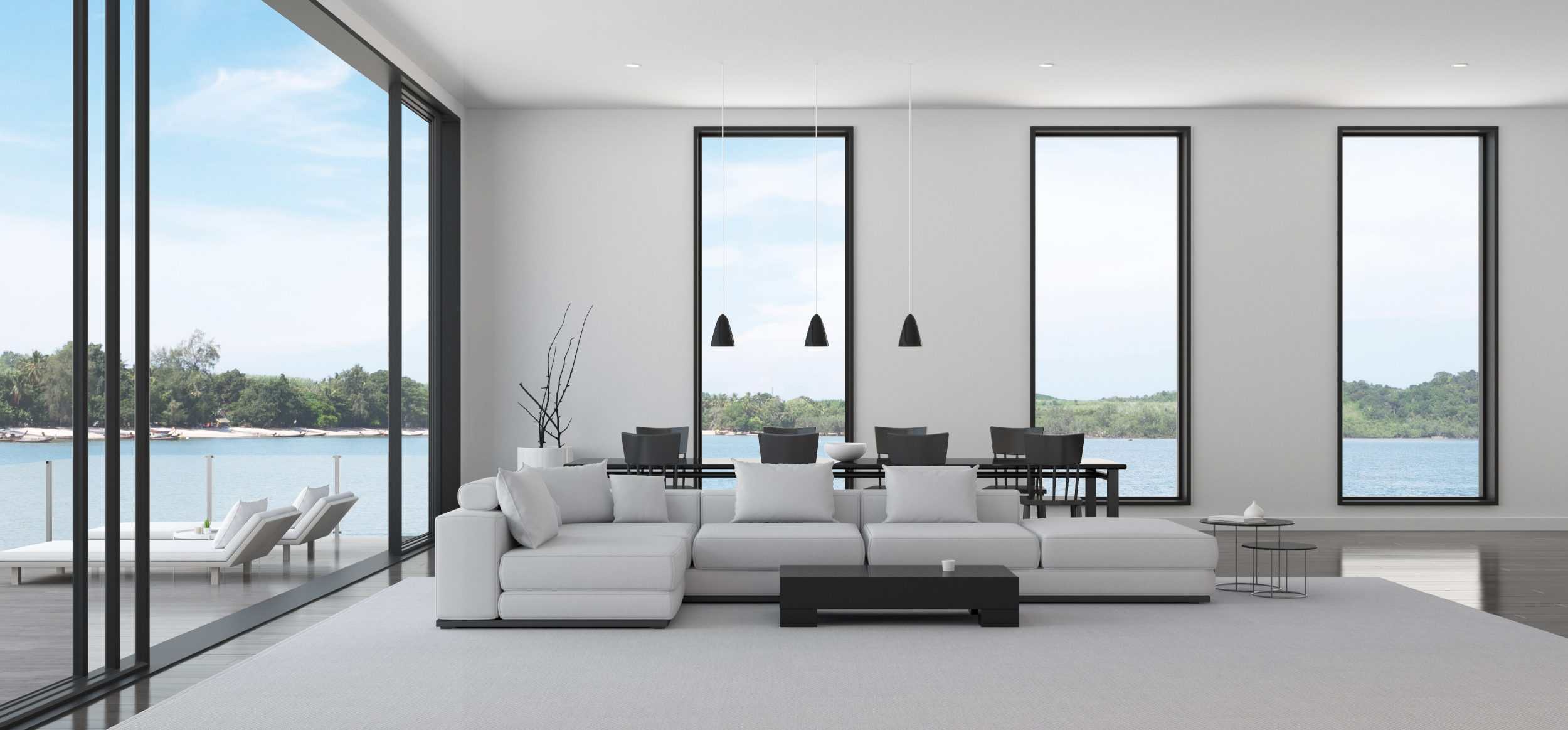 White minimalist living room with modern styling