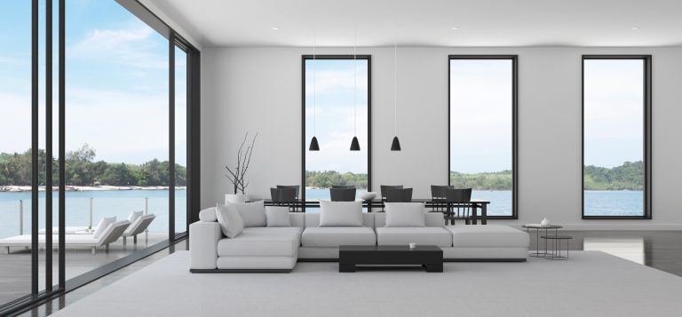 White minimalist living room with modern styling