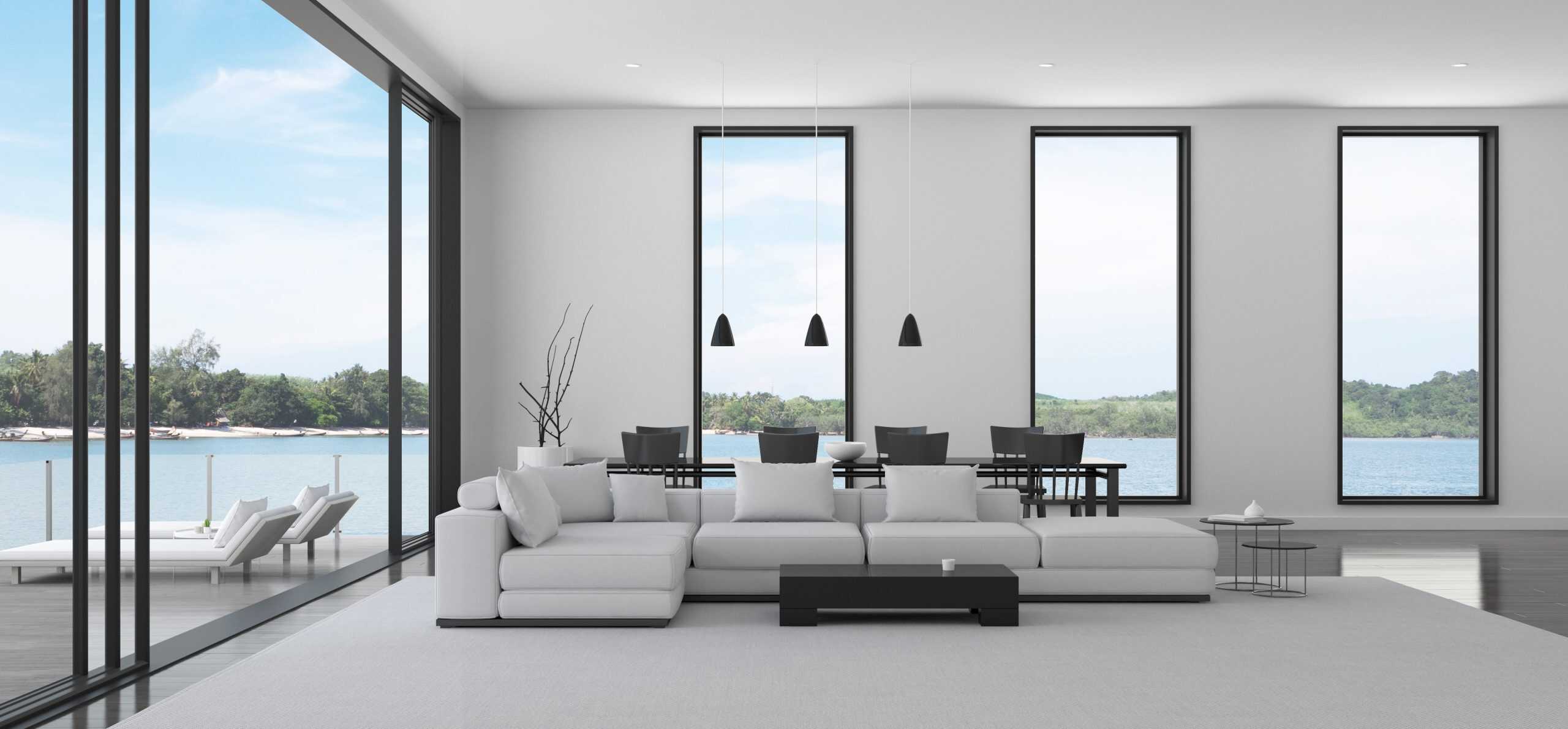 White minimalist living room with modern styling