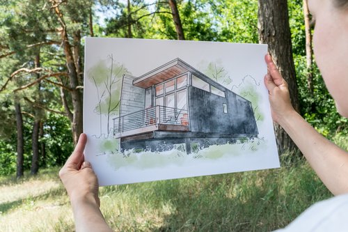 Artist impression of cabin in the woods